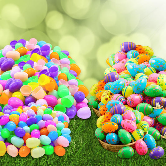 Tsarasi Premium Plastic Easter EggShell-50pcs Vibrant Solid Colors & Printed colorful Fillable Eggs,Ideal for Gift Surprises,Celebration Giveaways,School Rewards & Festive EggHunts