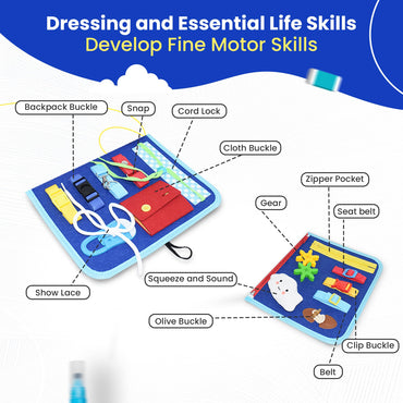 Tsarasi Montessori Busy Board for Toddlers, Sensory Creative Activity Toy for Fine Motor Skills Development, Educational Travel Companion for Boys & Girls, Rainbow Safari.