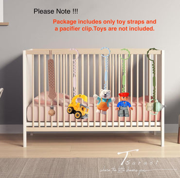 Tsarasi Silicone Baby Toy & Bottle Strap Set – Includes 1 Universal Bottle Strap, 3 Adjustable Toy Straps, &1 Pacifier Clip (Baby Blue+Celadon+Blue Gray+Gray Bottle Strap+Tan Pacifier Chain)