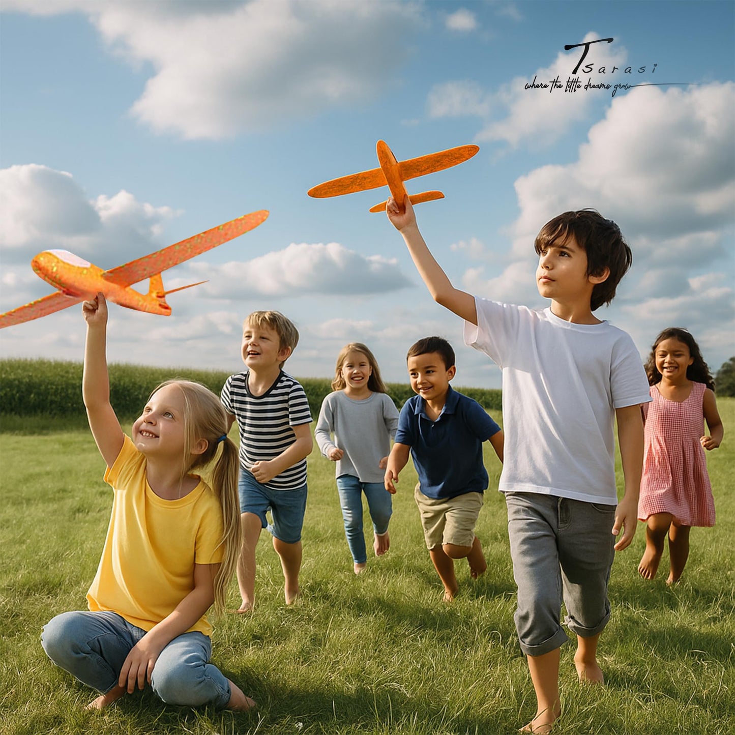 Tsarasi 3-Pack LED Light-Up Glider Catapult Planes – Foam Airplane Toys with 2 Flight Modes – Outdoor Flying Toy Gift Set for Boys & Girls Ages 3–12 (Blue Gun)