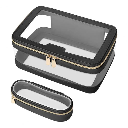 2 Pcs Clear Cosmetic Bag Zipper Waterproof Makeup Bag Lipstick Eyebrown Pencil Makeup Brush Organizer Travel Toiletry Bag