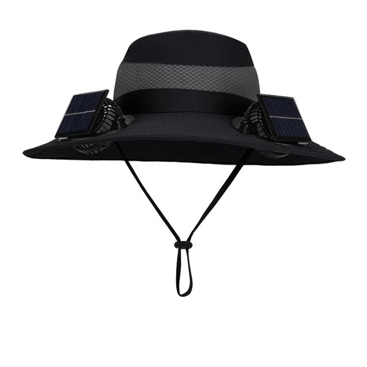 Anti-UV 2 Fans Hat Solar Charging &Air Cooling Fan Sun Hat Wide Brim Bucket Hat For Fisherman 2025 Men Hat Summer Cooler Sun Cap