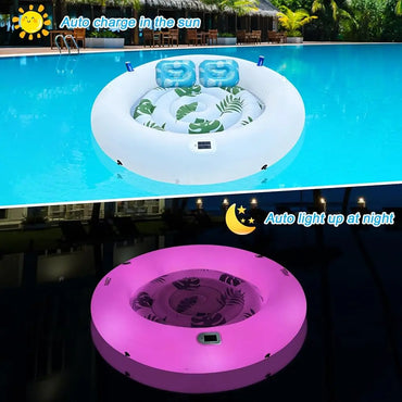 Inflatable Tanning Pool Lounger Float With Lights, Solar Giant Suntan Tub Pool Float Adults, 79'' X 79'' Extra Large Sunbathing