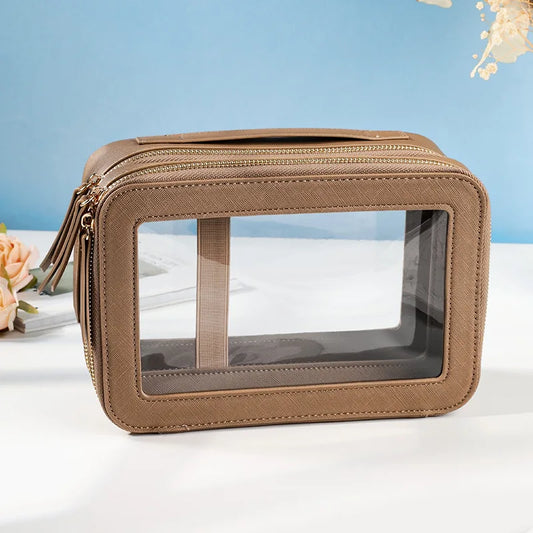 Clear Makeup Bag Portable Travel Cosmetic Bags Multipurpose Leather Toiletry Bag with Zipper Waterproof Transparent Cosmetic