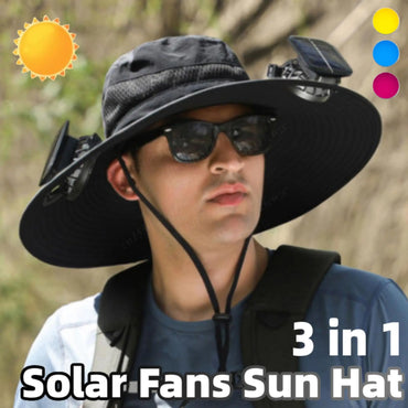 Anti-UV 2 Fans Hat Solar Charging &Air Cooling Fan Sun Hat Wide Brim Bucket Hat For Fisherman 2025 Men Hat Summer Cooler Sun Cap