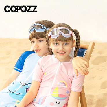 Kids Swim Goggles Anti Fog Waterproof Children Teenagers Big Frame Swimming Eyewear Boy Girl One-piece Swim Glasses