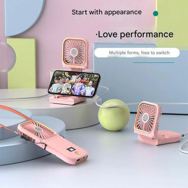 Portable Handheld Mini Fan With Digital Display, Ultra-Thin Folding Neck Fan, USB Rechargeable 3000mAh Battery, 180° Adjustable