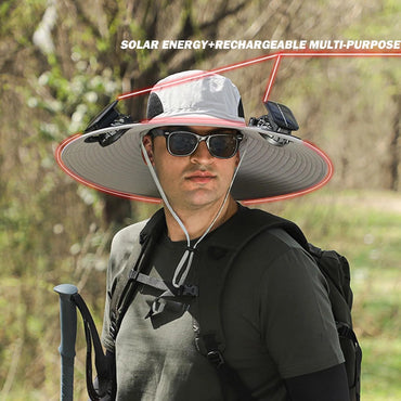 Solar Fan Hat For Men Summer Outdoor Working Fishing Sunshade Fisherman Hat Mens Solar Usb Charging Powered Visors Wide Brim Hat