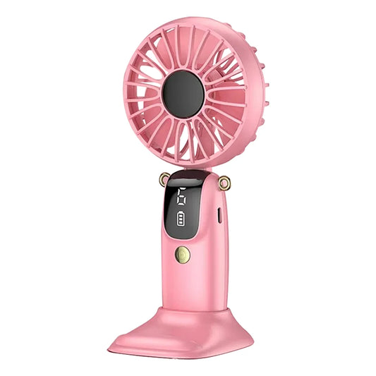 USB Handheld Mini Fan Foldable Portable Neck Hanging Fans 5 Speed USB Rechargeable Fan with Phone Stand and Display Screen