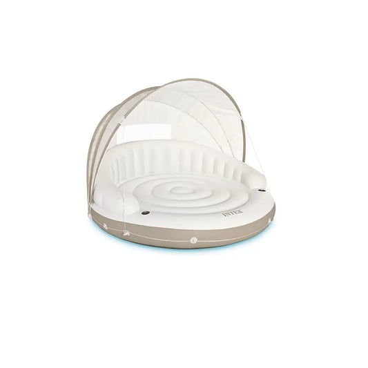 Canopy Island Inflatable Pool Float: Comfortable Lounge Surface – Built-In Cup Holders – Detachable Sunshade – 440Lb 58292Ep