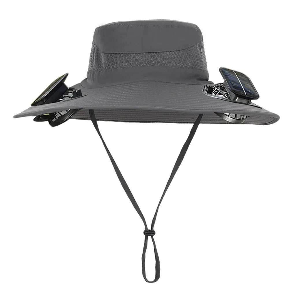 Anti-UV 2 Fans Hat Solar Charging &Air Cooling Fan Sun Hat Wide Brim Bucket Hat For Fisherman 2025 Men Hat Summer Cooler Sun Cap