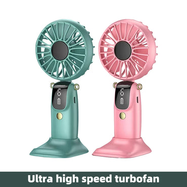 USB Handheld Mini Fan Foldable Portable Neck Hanging Fans 5 Speed USB Rechargeable Fan with Phone Stand and Display Screen