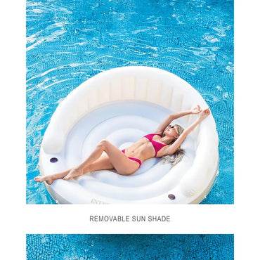 Canopy Island Inflatable Pool Float: Comfortable Lounge Surface – Built-In Cup Holders – Detachable Sunshade – 440Lb 58292Ep