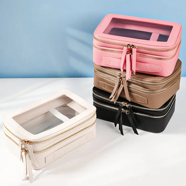 Clear Makeup Bag Portable Travel Cosmetic Bags Multipurpose Leather Toiletry Bag with Zipper Waterproof Transparent Cosmetic