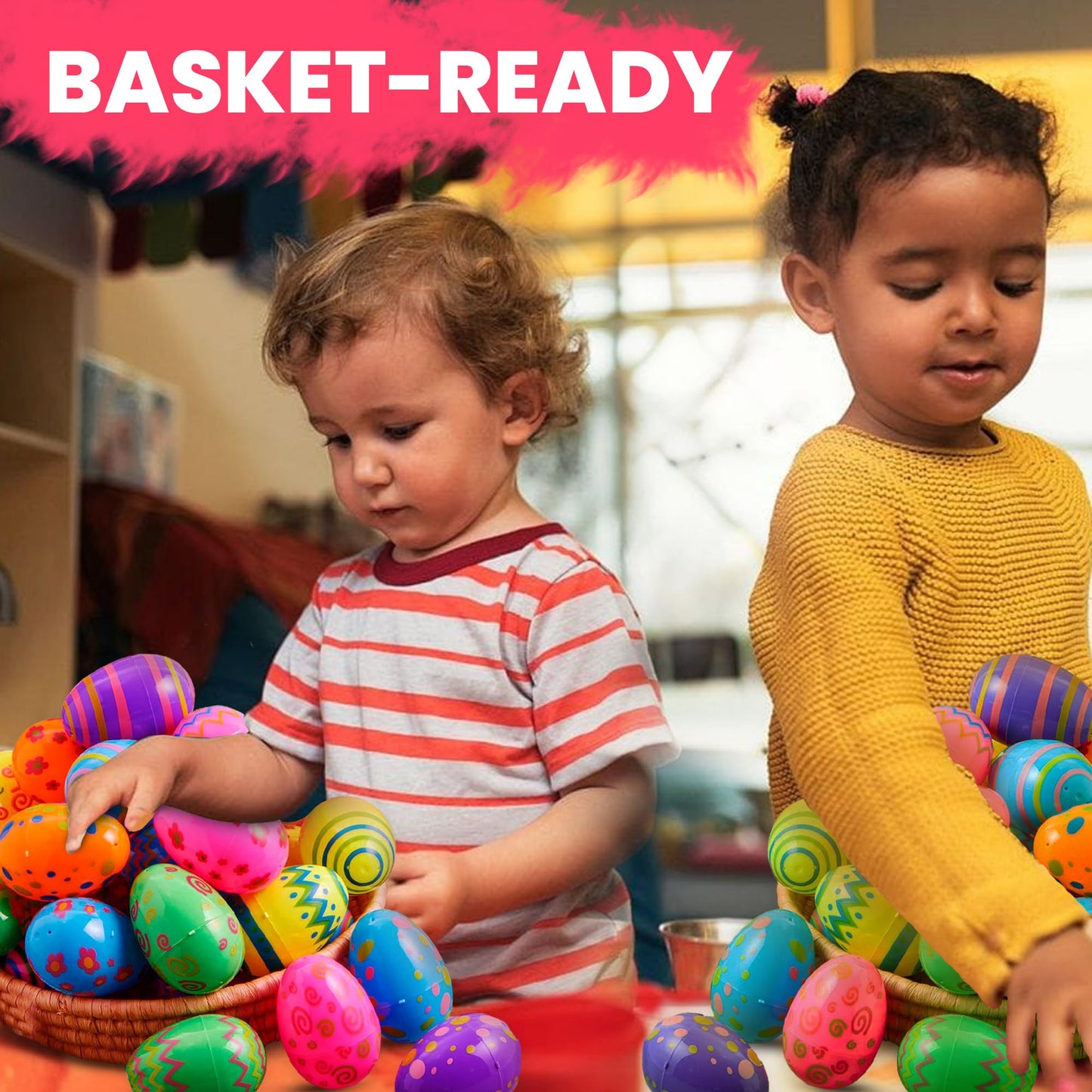 Tsarasi Premium Plastic Easter EggShell-50pcs Vibrant Solid Colors & Printed colorful Fillable Eggs,Ideal for Gift Surprises,Celebration Giveaways,School Rewards & Festive EggHunts