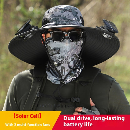 "2025 Dual-Powered Solar Fan Hat – Rechargeable Outdoor Fishing Hat with Twin Fans, UV Sun Protection & Cooling Shade for Hiking, Camping & Work"