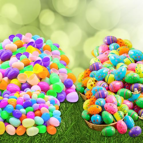 Tsarasi Premium Plastic Easter EggShell-50pcs Vibrant Solid Colors & Printed colorful Fillable Eggs,Ideal for Gift Surprises,Celebration Giveaways,School Rewards & Festive EggHunts
