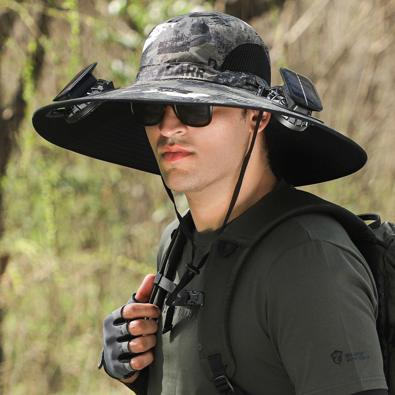 "2025 Dual-Powered Solar Fan Hat – Rechargeable Outdoor Fishing Hat with Twin Fans, UV Sun Protection & Cooling Shade for Hiking, Camping & Work"