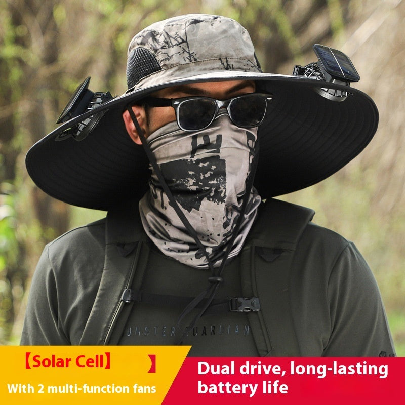 "2025 Dual-Powered Solar Fan Hat – Rechargeable Outdoor Fishing Hat with Twin Fans, UV Sun Protection & Cooling Shade for Hiking, Camping & Work"