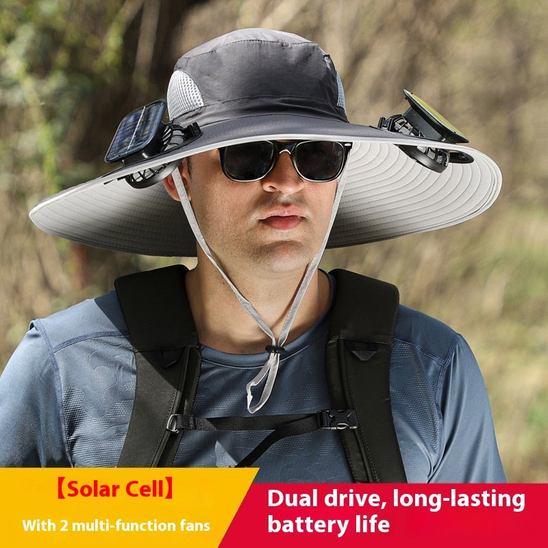 "2025 Dual-Powered Solar Fan Hat – Rechargeable Outdoor Fishing Hat with Twin Fans, UV Sun Protection & Cooling Shade for Hiking, Camping & Work"