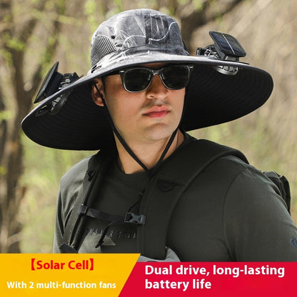 "2025 Dual-Powered Solar Fan Hat – Rechargeable Outdoor Fishing Hat with Twin Fans, UV Sun Protection & Cooling Shade for Hiking, Camping & Work"