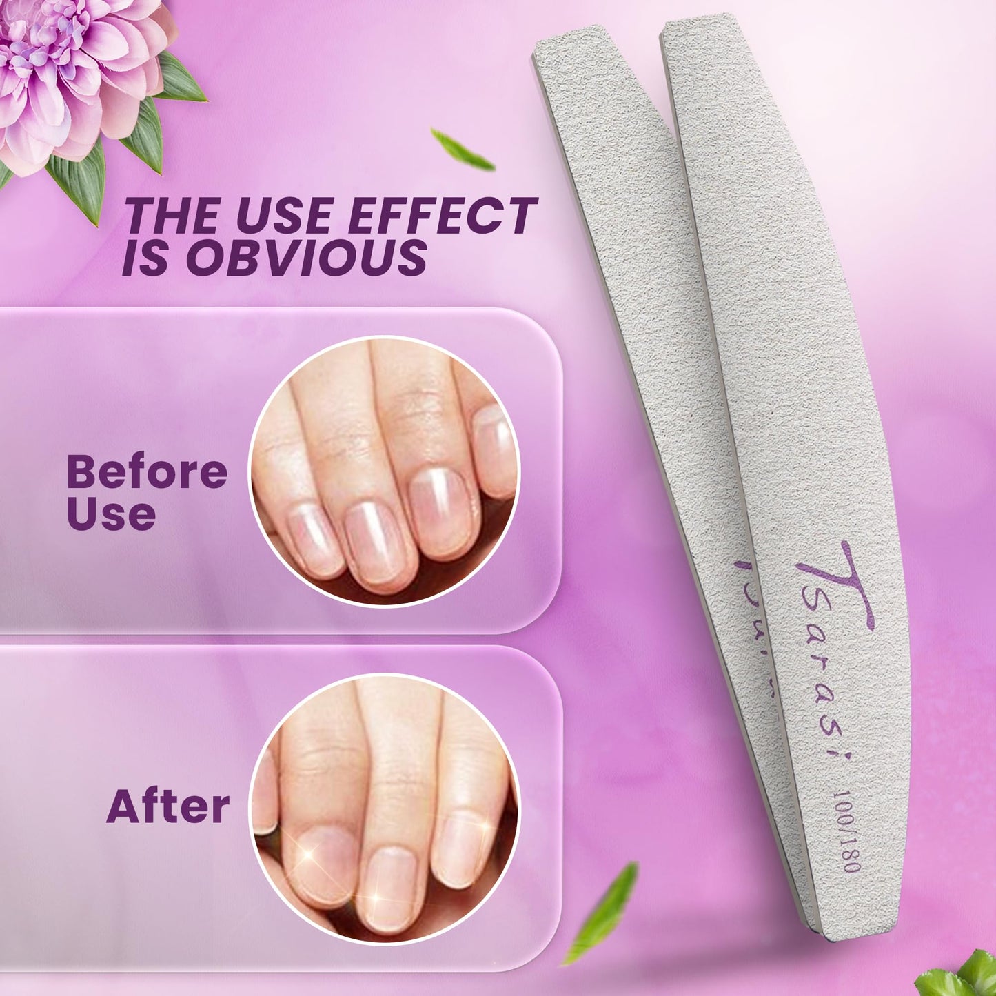 TSARASI 100 Pcs Double-Sided 100/180 Grit Emery Boards Nails Buffing File for Acrylic Nails & Professional use for Home and Salon