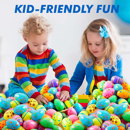Tsarasi Premium Plastic Easter EggShell-50pcs Vibrant Solid Colors & Printed colorful Fillable Eggs,Ideal for Gift Surprises,Celebration Giveaways,School Rewards & Festive EggHunts