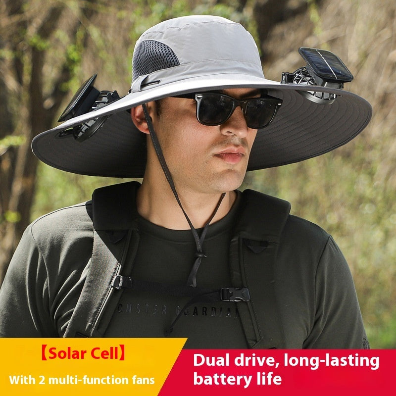"2025 Dual-Powered Solar Fan Hat – Rechargeable Outdoor Fishing Hat with Twin Fans, UV Sun Protection & Cooling Shade for Hiking, Camping & Work"