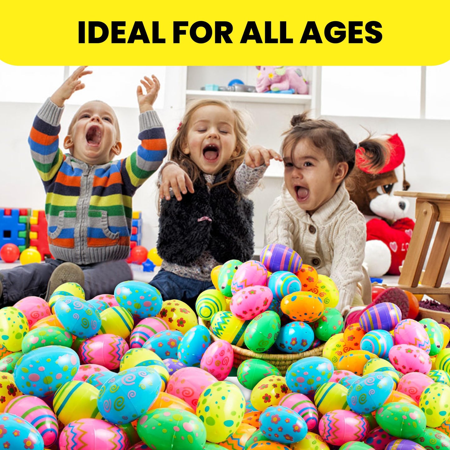 Tsarasi Premium Plastic Easter EggShell-50pcs Vibrant Solid Colors & Printed colorful Fillable Eggs,Ideal for Gift Surprises,Celebration Giveaways,School Rewards & Festive EggHunts