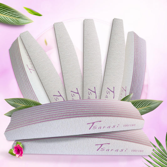 TSARASI 100 Pcs Double-Sided 100/180 Grit Emery Boards Nails Buffing File for Acrylic Nails & Professional use for Home and Salon