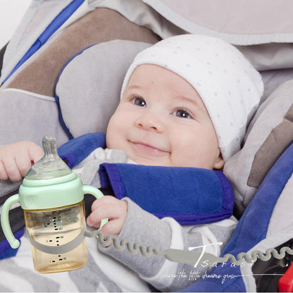 Tsarasi Silicone Baby Toy & Bottle Strap Set – Includes 1 Universal Bottle Strap, 3 Adjustable Toy Straps, &1 Pacifier Clip (Baby Blue+Celadon+Blue Gray+Gray Bottle Strap+Tan Pacifier Chain)