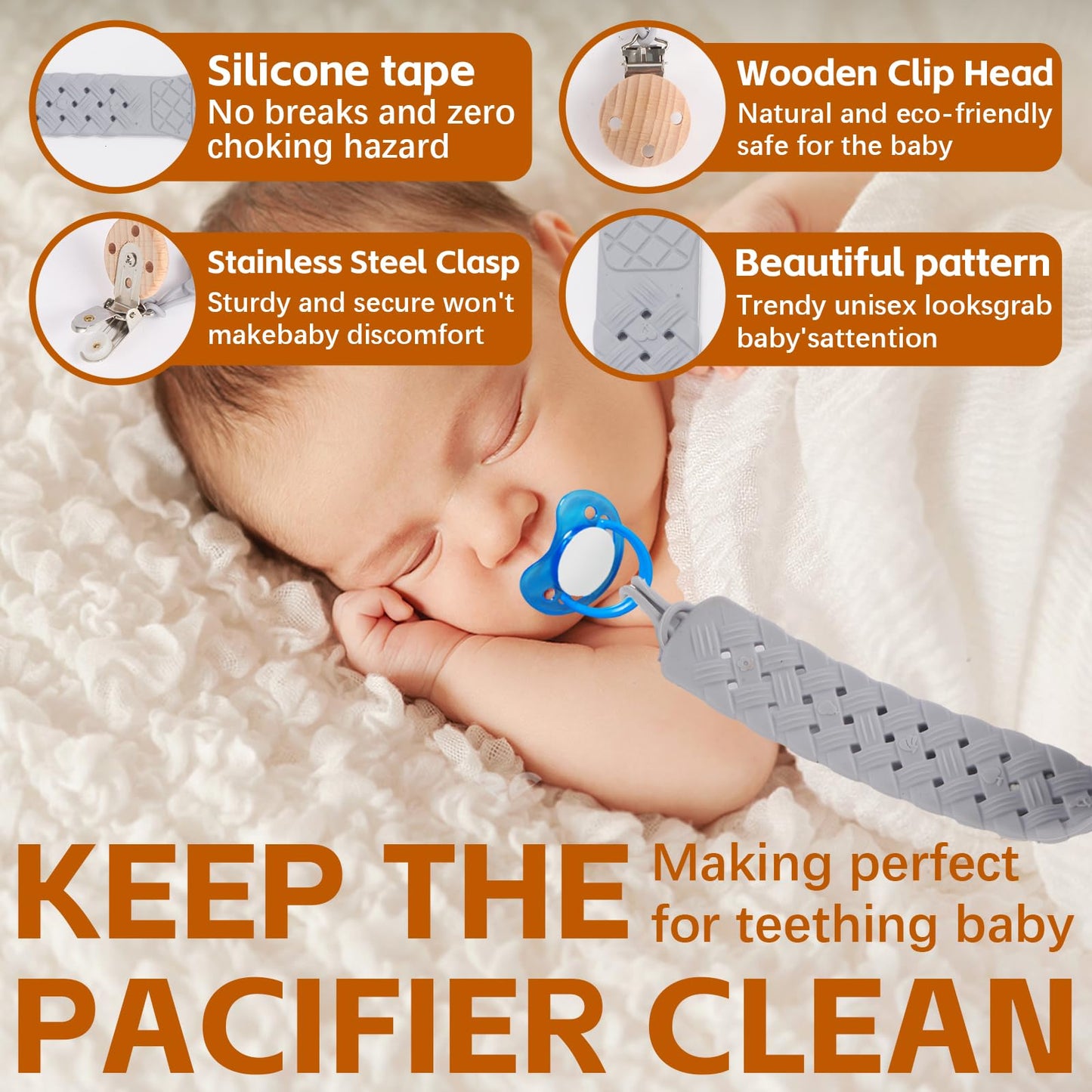 Tsarasi Silicone Baby Toy & Bottle Strap Set – Includes 1 Universal Bottle Strap, 3 Adjustable Toy Straps, &1 Pacifier Clip (Baby Blue+Celadon+Blue Gray+Gray Bottle Strap+Tan Pacifier Chain)