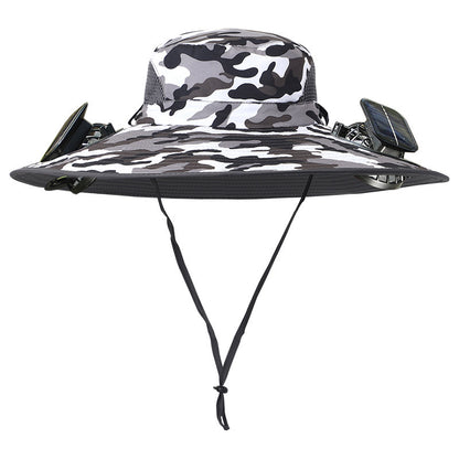 "2025 Dual-Powered Solar Fan Hat – Rechargeable Outdoor Fishing Hat with Twin Fans, UV Sun Protection & Cooling Shade for Hiking, Camping & Work"