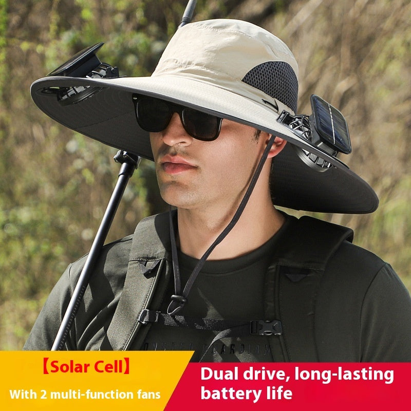 "2025 Dual-Powered Solar Fan Hat – Rechargeable Outdoor Fishing Hat with Twin Fans, UV Sun Protection & Cooling Shade for Hiking, Camping & Work"