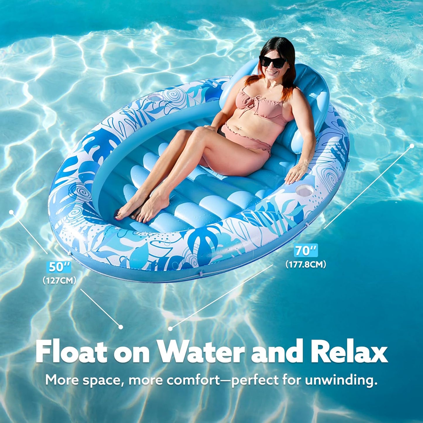 Inflatable Tanning Pool Lounger Float, 70"" X 50"" Pool Floats Adult With Pillow,Oval Suntan Tub Raft Floatie,Sunbathing Bed