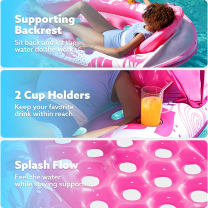 Pool Floats With Canopy - Xl Oval Pool Raft Inflatable Float For Adults With Adjustable Sun Shade Cover, Swimming Pool Tanning
