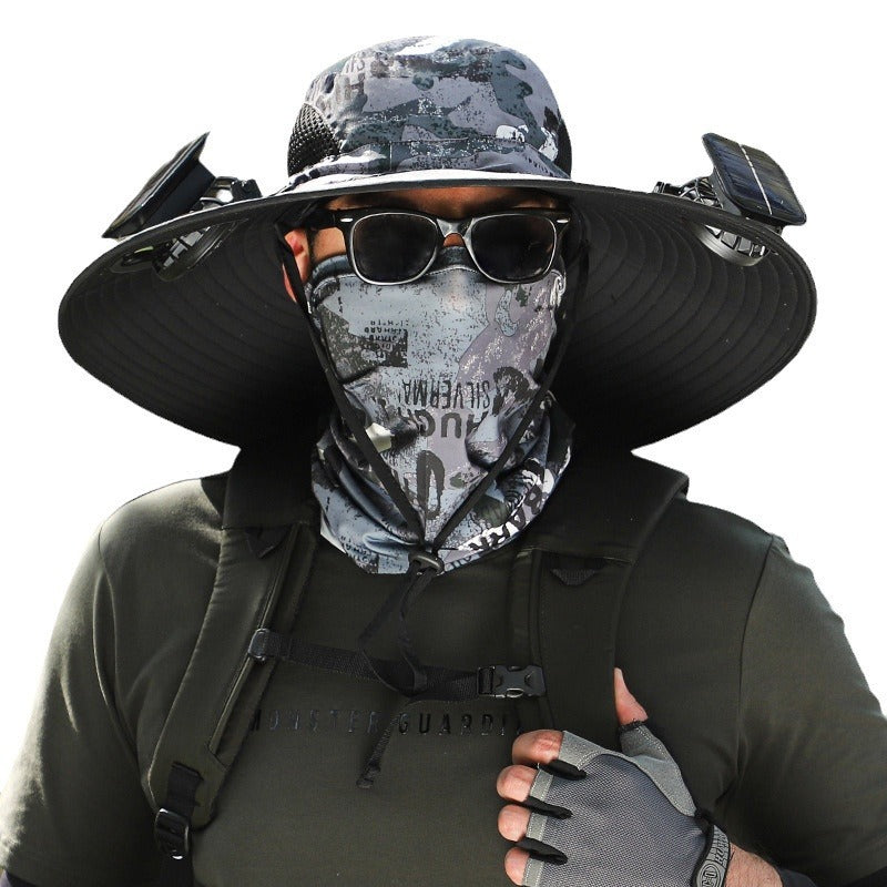 "2025 Dual-Powered Solar Fan Hat – Rechargeable Outdoor Fishing Hat with Twin Fans, UV Sun Protection & Cooling Shade for Hiking, Camping & Work"