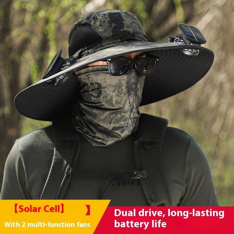 "2025 Dual-Powered Solar Fan Hat – Rechargeable Outdoor Fishing Hat with Twin Fans, UV Sun Protection & Cooling Shade for Hiking, Camping & Work"