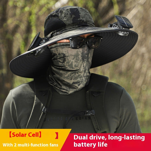 "2025 Dual-Powered Solar Fan Hat – Rechargeable Outdoor Fishing Hat with Twin Fans, UV Sun Protection & Cooling Shade for Hiking, Camping & Work"
