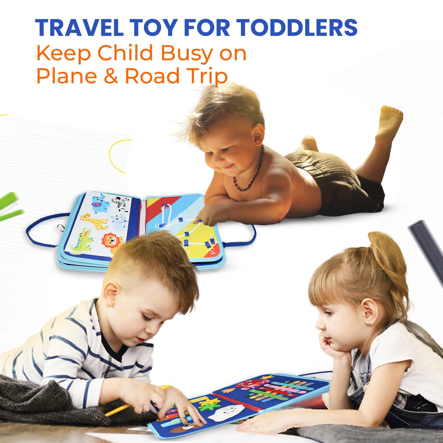Tsarasi Montessori Busy Board for Toddlers, Sensory Creative Activity Toy for Fine Motor Skills Development, Educational Travel Companion for Boys & Girls, Rainbow Safari.