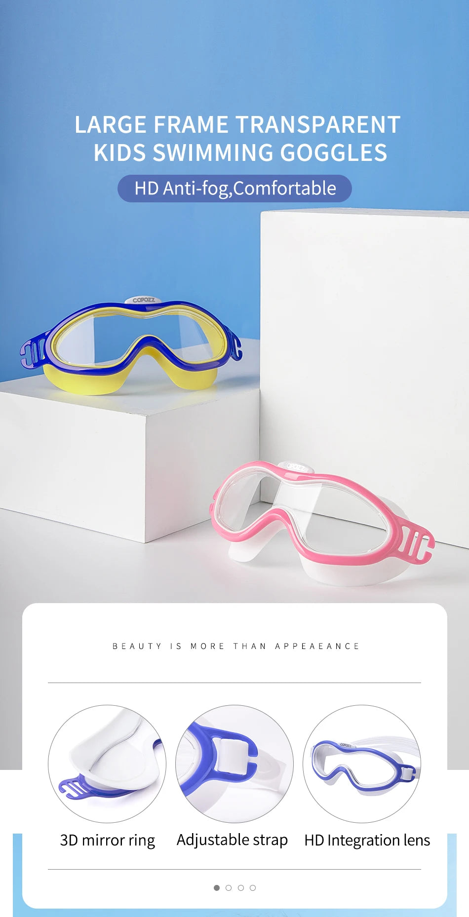 Kids Swim Goggles Anti Fog Waterproof Children Teenagers Big Frame Swimming Eyewear Boy Girl One-piece Swim Glasses