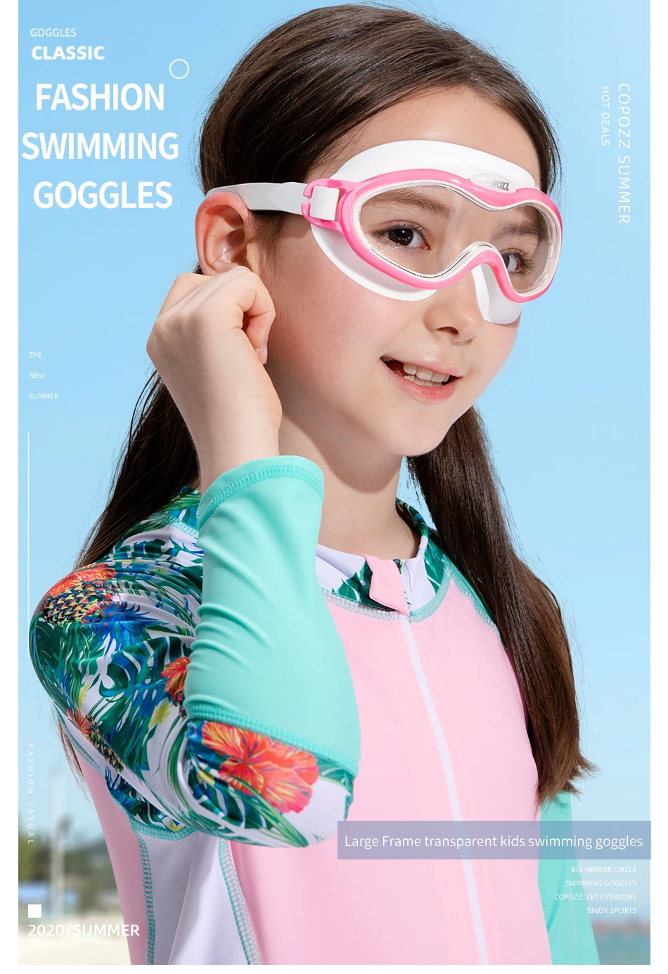 Kids Swim Goggles Anti Fog Waterproof Children Teenagers Big Frame Swimming Eyewear Boy Girl One-piece Swim Glasses