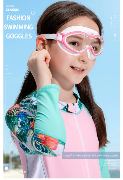Kids Swim Goggles Anti Fog Waterproof Children Teenagers Big Frame Swimming Eyewear Boy Girl One-piece Swim Glasses