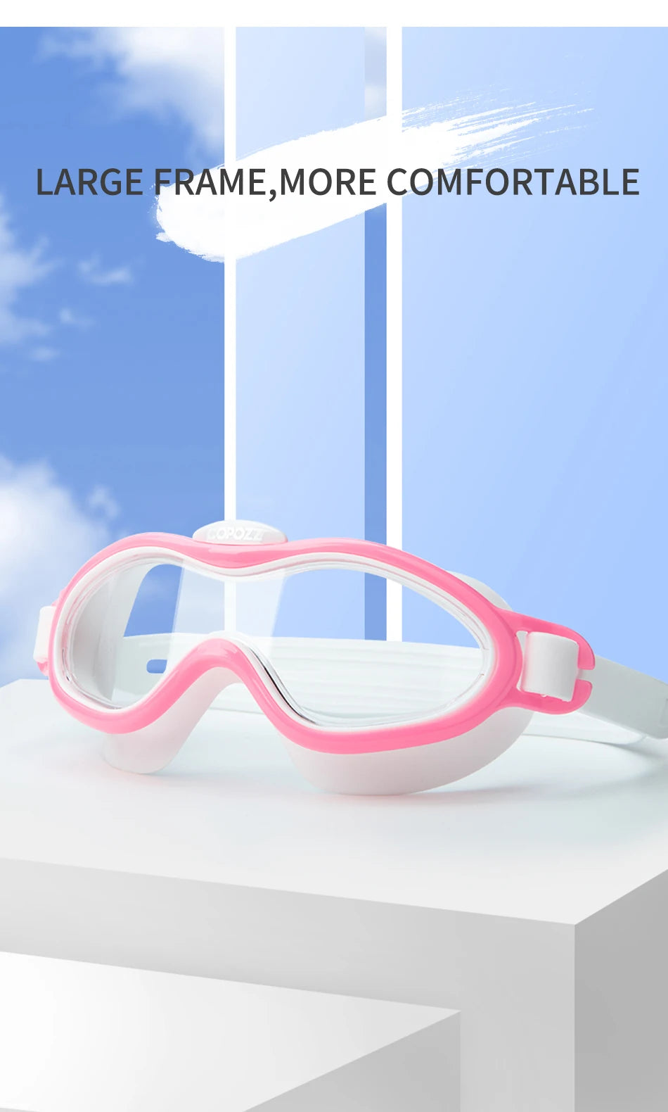 Kids Swim Goggles Anti Fog Waterproof Children Teenagers Big Frame Swimming Eyewear Boy Girl One-piece Swim Glasses