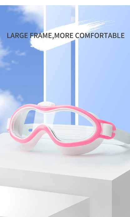Kids Swim Goggles Anti Fog Waterproof Children Teenagers Big Frame Swimming Eyewear Boy Girl One-piece Swim Glasses
