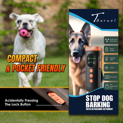 Tsarasi Stop Dog Barking with Ultrasonic Deterrent Safe, Humane, Rechargeable Bark Control Device for Indoor & Outdoor Behavior Correction, Compact & Easy to Use