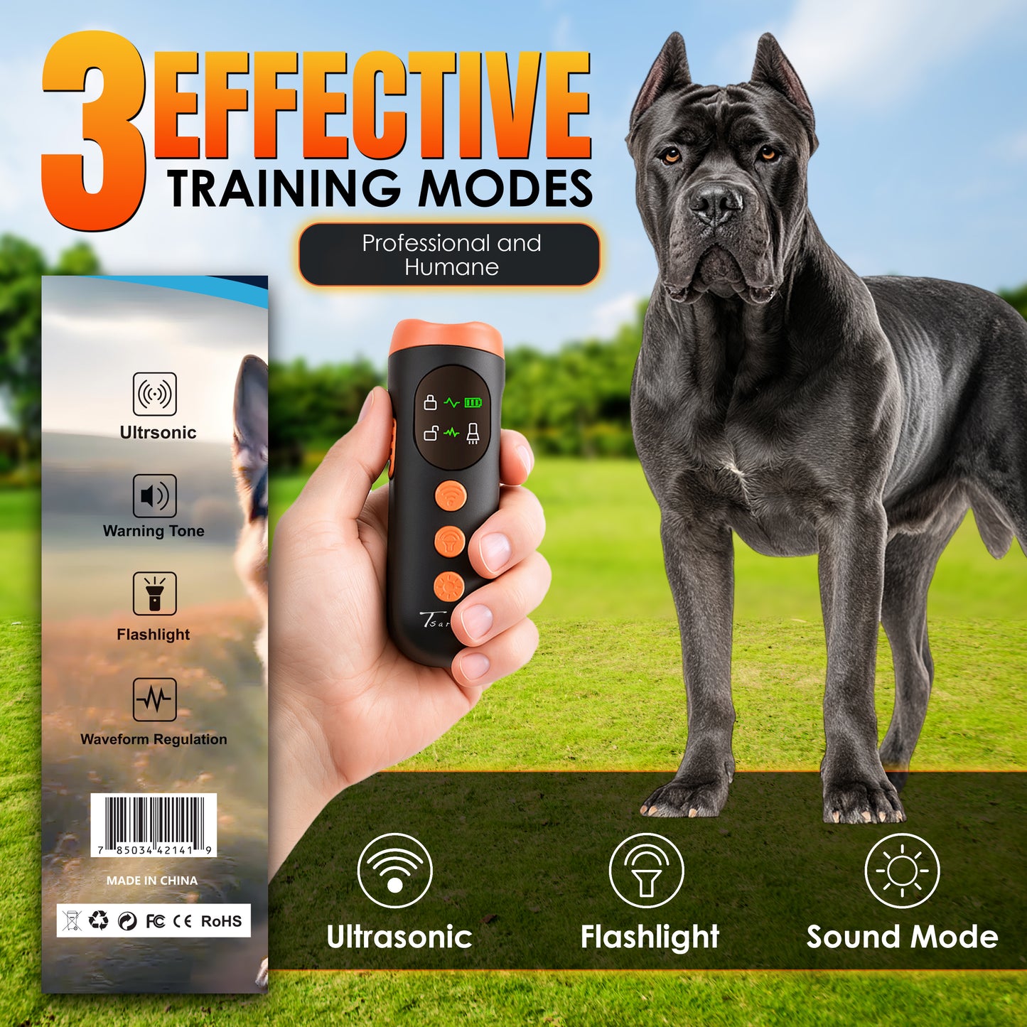 Tsarasi Stop Dog Barking with Ultrasonic Deterrent Safe, Humane, Rechargeable Bark Control Device for Indoor & Outdoor Behavior Correction, Compact & Easy to Use