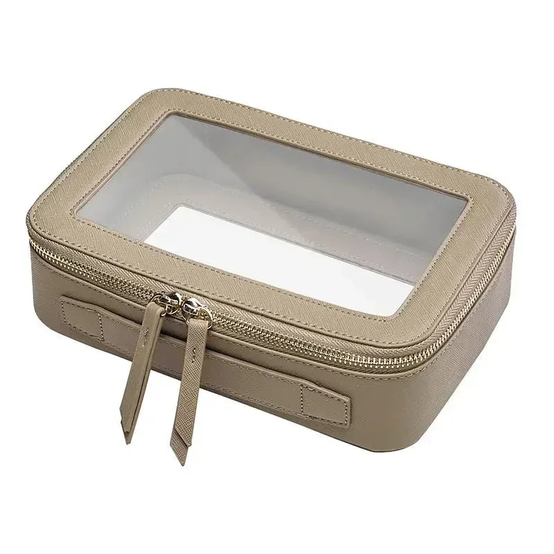 Dry and Wet Separation Portable Leather Toilet Bag Portable Large-capacity Double-layer Transparent PVC Zipper Cosmetic Bag
