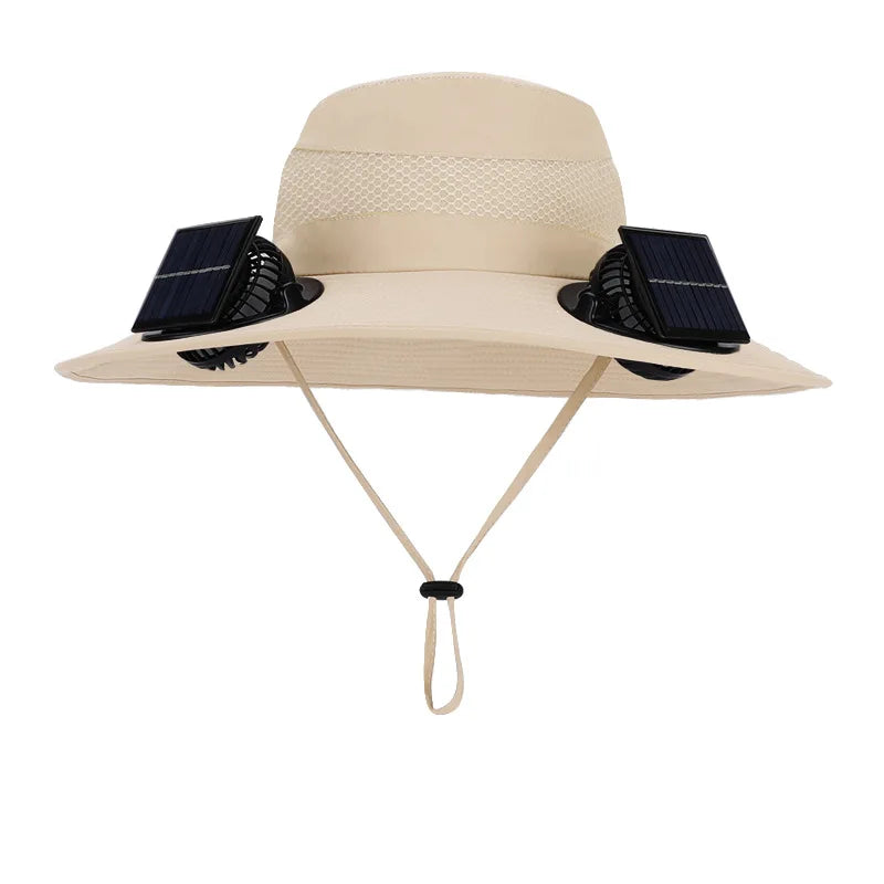 Anti-UV 2 Fans Hat Solar Charging &Air Cooling Fan Sun Hat Wide Brim Bucket Hat For Fisherman 2025 Men Hat Summer Cooler Sun Cap