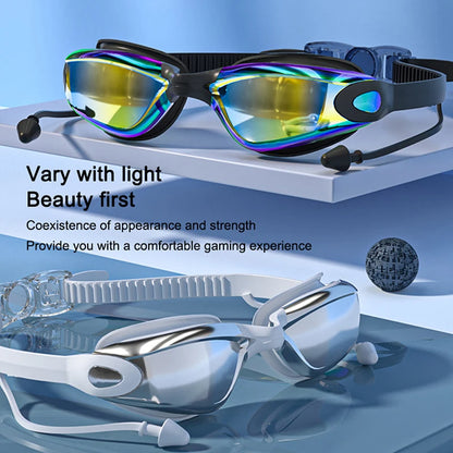 Swimming Goggles HD Anti-Fog UV Silicone Adjustable Glasses Adult Goggles Swimming Ear Plugs Professional Waterproof Glasse 18cm